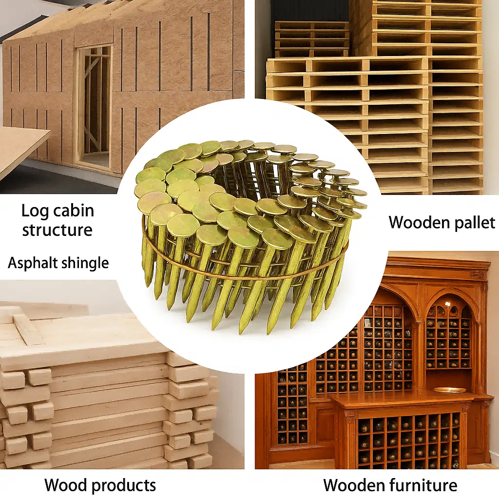 Big head coil nails used for wooden pallets, furniture, log cabin structure, asphalt shingles, and wood products