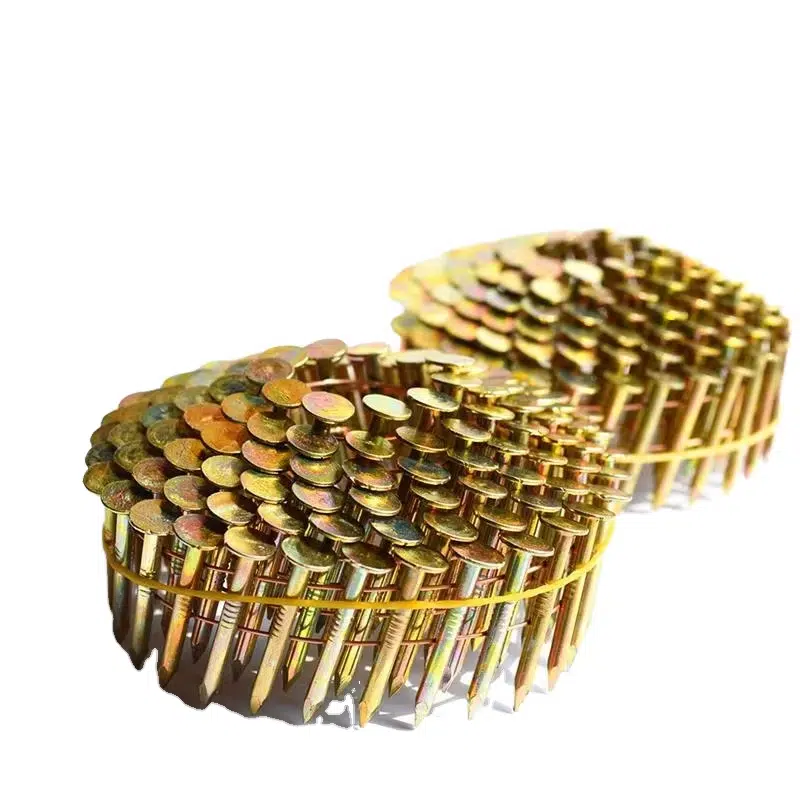 High strength galvanized coil nails with smooth shank and flat head, ideal for pallet and construction use