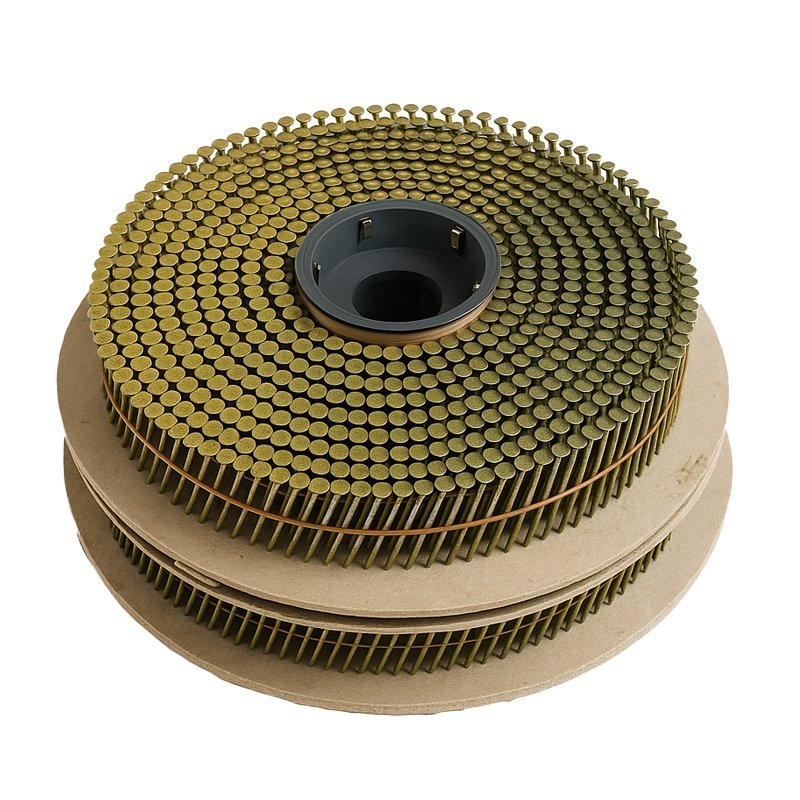 Large jumbo coil nails packed in paper reel for automatic nailing machines, ideal for pallet and wood structure production