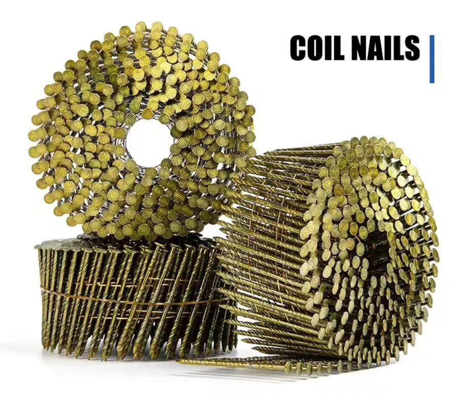 Standard head coil nails with smooth and screw shank options, suitable for general woodworking and pallet nailing — compared with big head coil nails