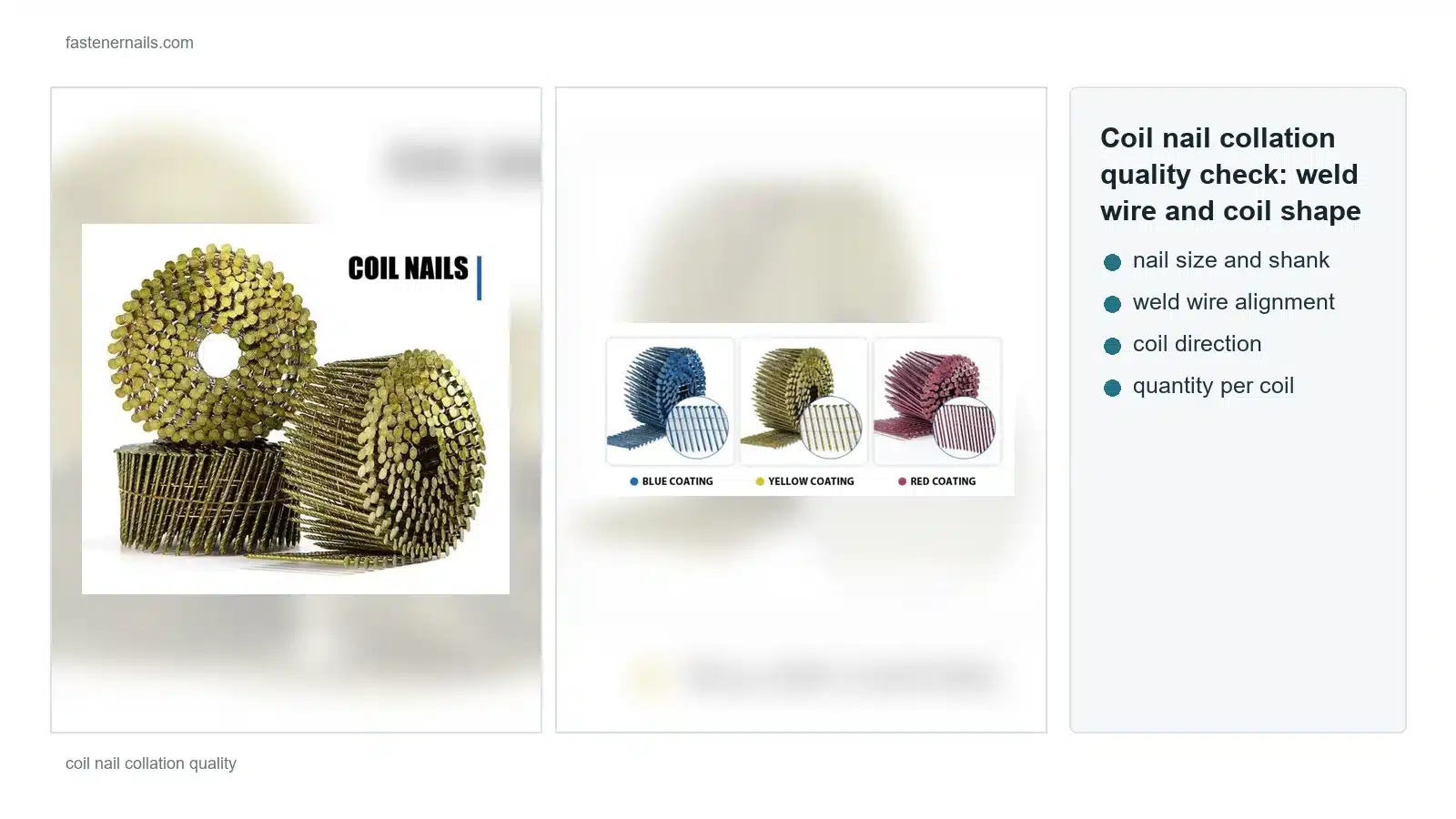 Coil nail collation quality check with weld wire and coil shape