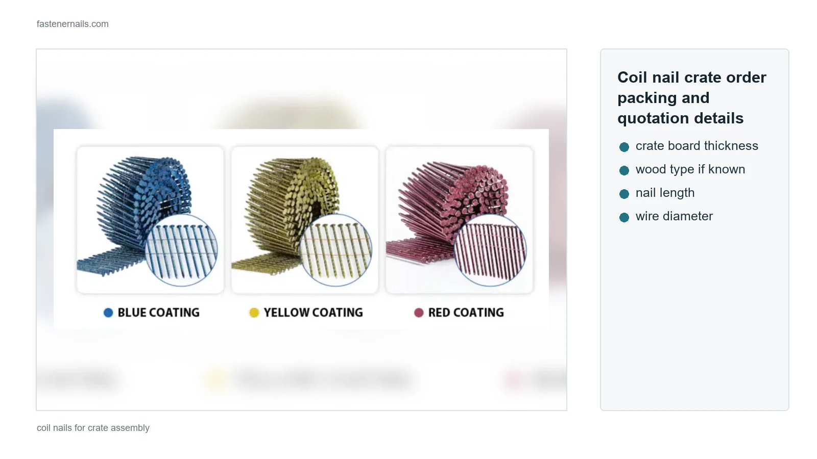 Coil nail crate order packing and quotation details