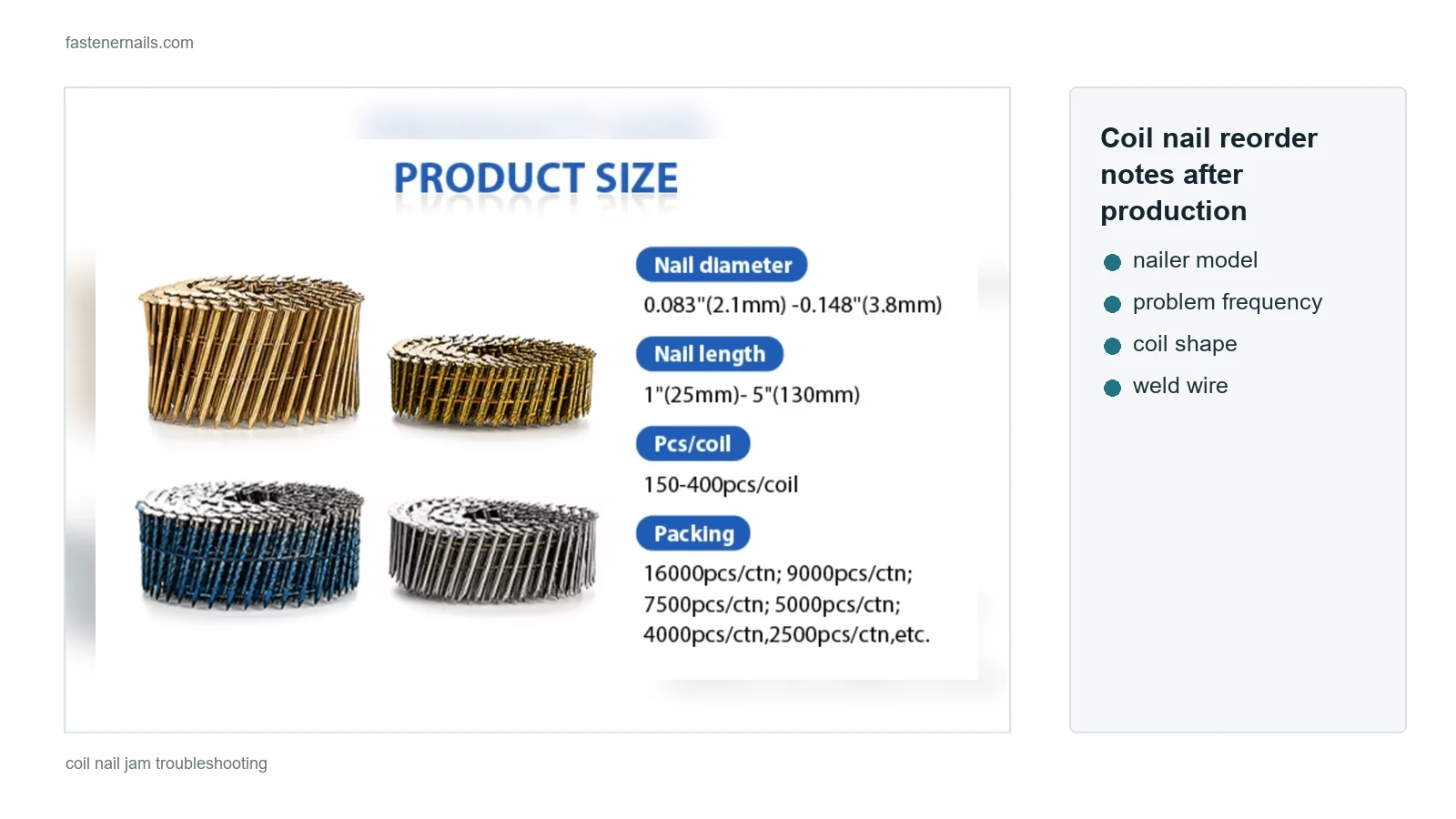 Coil nail reorder notes after production feedback