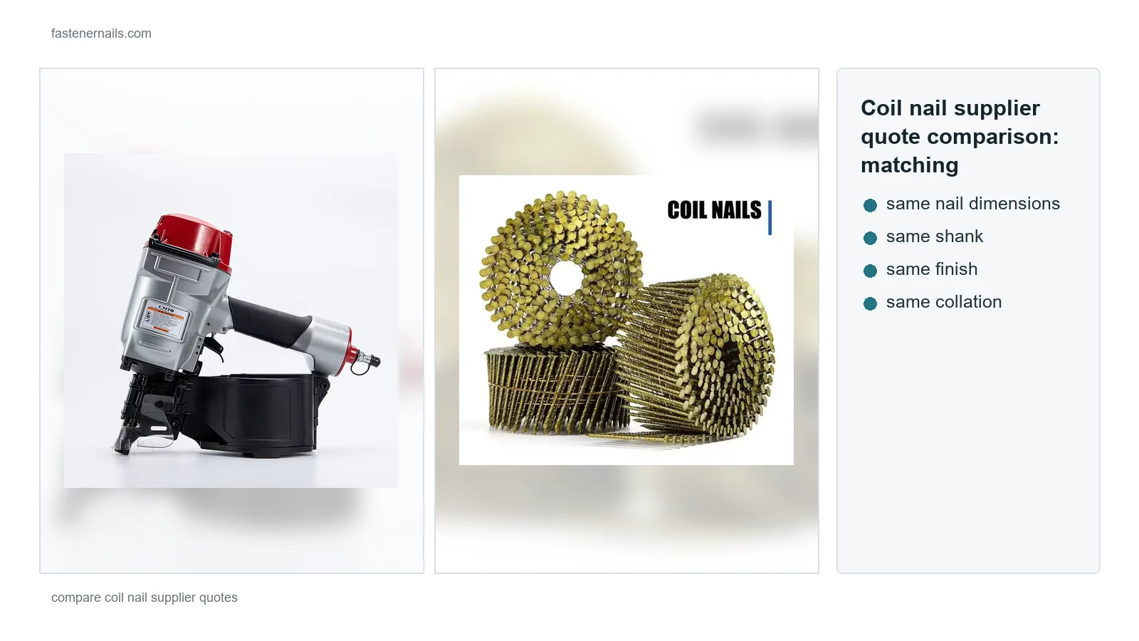 Coil nail supplier quote comparison with matching specification