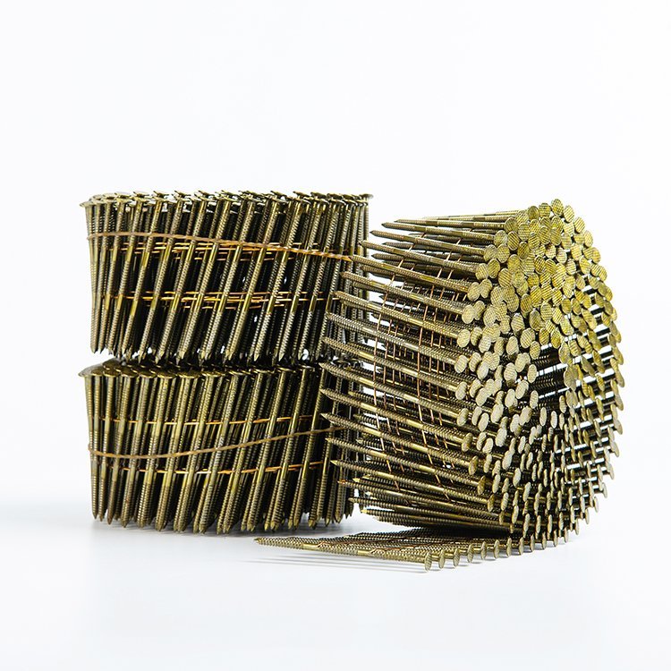 High-quality coil nails manufactured for pallet making, furniture assembly, and construction fastening applications.