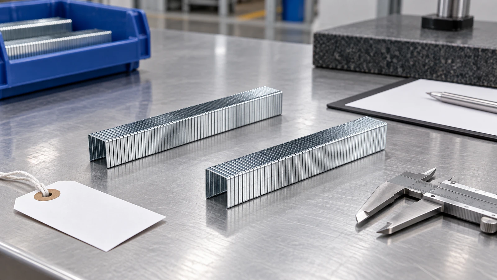 Industrial staple reorder strips compared on a quality-control bench