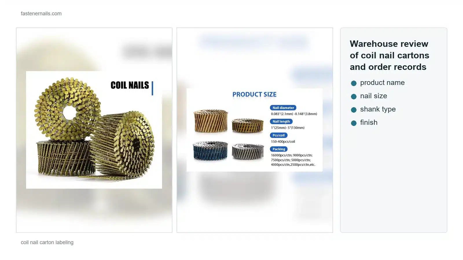 Warehouse review of coil nail cartons and order records