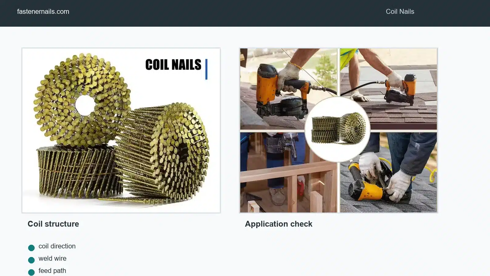 Wire collated coil nail angle and weld wire check before approval